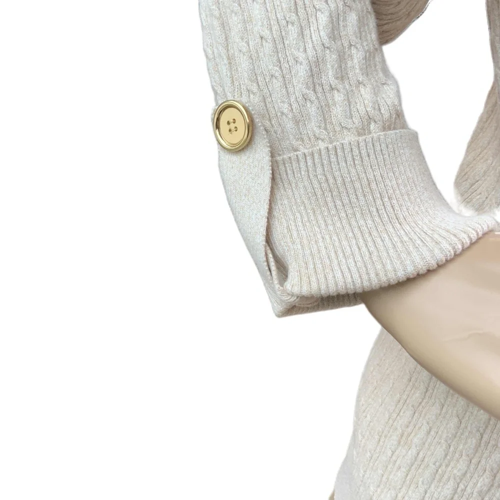 Karen Scott Beige Long Sleeve Cable Knit Sweater Sz XL Beige Aesthetic Normcore - Picture 8 of 13